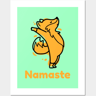 Fox Namaste Stretching Yoga Posters and Art